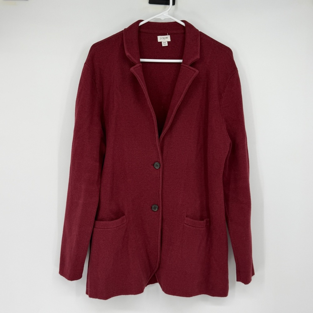 J.Crew Factory Sweater Blazer Women's XXL Burgundy Cotton Knit Fall